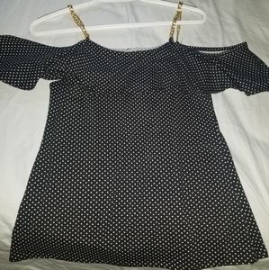 Polka dot open shoulder shirt